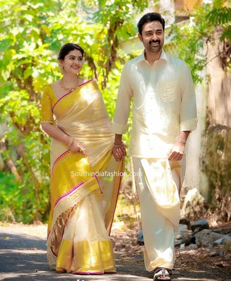 Sneha In Saree, Cream Silk Saree, Sneha Saree, Sneha Prasanna, Blouse Designs Saree, Tamil New Year, New Year Look, Onam Outfits, Engagement Saree