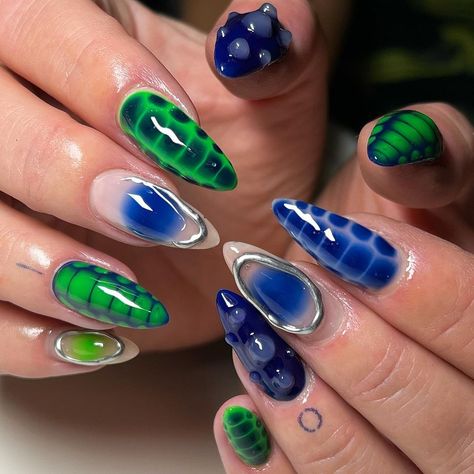 🌀 best nails ever for lovely @francescagrima check out her jewellery!!🌀 @14_day_manicure shades - excite me & blueberry blush Use code -… | Instagram Green Nail Art, Best Nails, Tie Dye Nails, Green Nail Designs, Nail Art Salon, Builder Gel, Oval Nails, Silver Nails, Gel Nail Designs