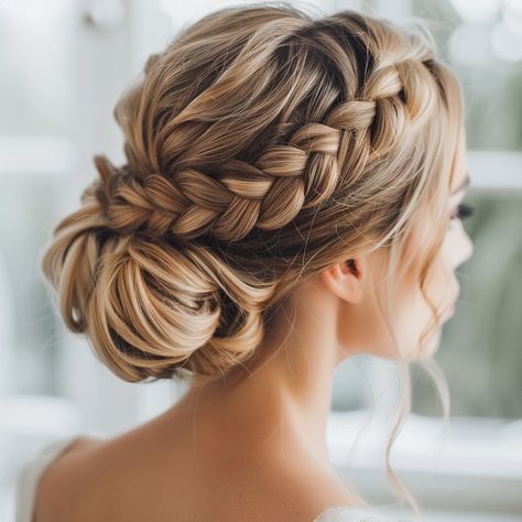 Discover cute, easy, and stylish hoco hairstyles for every hair type, perfect for making your homecoming night unforgettable. Bridesmaid Hair Low Bun Braid, Wedding Guest Updo With Braid, Chignon With Braid, Low Updo Wedding Hair Braid, Bridesmaid Updo Blonde, Bridesmaids Hair Braid, Bridesmaid Hairstyles Updo Long Hair, Wedding Hairstyles Pony, Braided Hairstyles For Wedding Guest