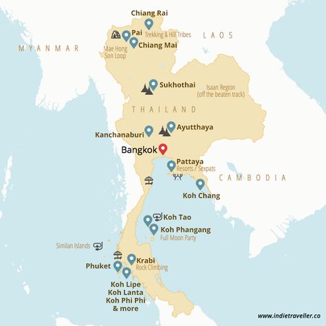 Thailand backpacking map Thailand Guide, Thailand Map, Backpacking Guide, Thai Islands, Backpacking South America, Thailand Adventure, Thailand Backpacking, Thailand Travel Guide, Top Places To Travel