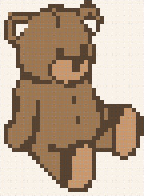 Bear Tapestry Crochet, Bear Pixel Pattern, Teddy Bear Alpha Pattern, Blanket Alpha Pattern, Pixel Art Pattern Aesthetic, Bear Grid Pattern, Tapestry Crochet Patterns Cute, Crochet Pixel Grid Easy, Crochet Pixle Grids