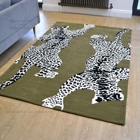 PRICES MAY VARY. PREMIUM NEW ZEALAND WOOL RUG: Indulge in the exceptional quality of our rug, crafted from 100% New Zealand wool, known for its ultimate comfort and superior durability. Perfect for high-traffic areas in your home. UNIQUE JAGUAR DESIGN: Our unique, black and white Jaguar animal print design adds a stylish touch to any room. This statement piece effortlessly enhances modern, contemporary, and bohemian home décor styles. HANDMADE INDIAN CRAFTSMANSHIP: Our rugs are handmade by skill Leopard Rug, Calm Nursery, Green Dining Room, Hand Tufted Rug, Artisan Rugs, Rug For Living Room, Soft Rug, Handmade Wool Rugs, Hand Tufted Rugs