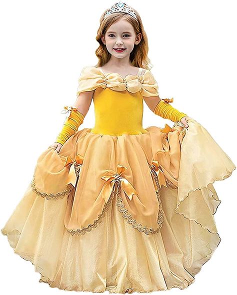 Belle Fancy Dress, Girls Cinderella Costume, Cinderella Dress For Girls, Belle Dress Disney, Princess Costumes For Girls, Toddler Costumes Girl, Tiana Dress, Birthday Party Halloween, Girls Princess Dress