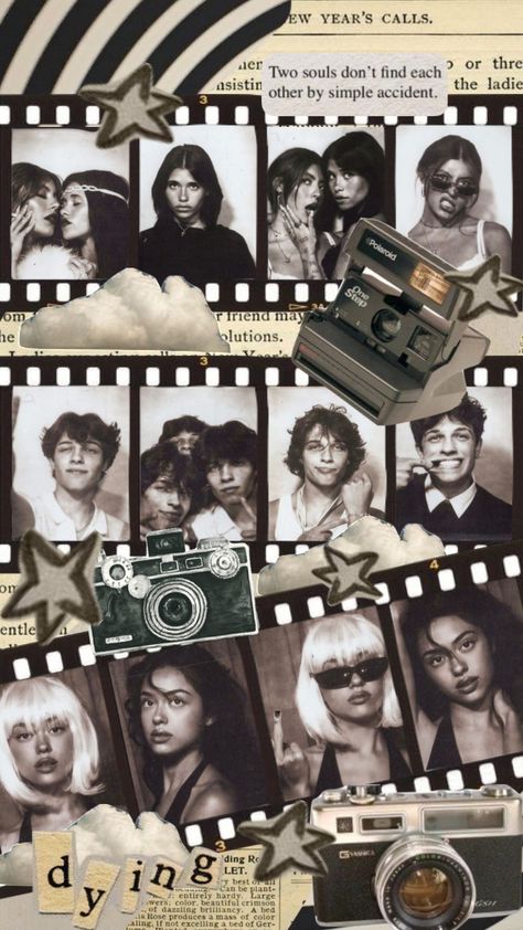 #moodboard #aesthetic #vintage #collage #photostrip #boothbybryant #sturlionotriplets #nessabarrett #sabquesada #nailea Camera Yearbook Theme, Scrapbook Yearbook Theme Cover, Yearbook Collage Ideas, Senior Collage Ideas, Yearbook Movie Theme, Yearbook Collage Layout, Aesthetic Yearbook Themes, Film Collage Aesthetic, Vintage Yearbook Themes