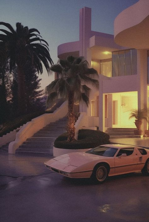 Retro Home Exterior, 1980s Miami Aesthetic, 90s Miami Aesthetic, Old Miami Aesthetic, Vintage 90s Wallpaper, 1980s Aesthetic Retro, Real 80s Photos, 80s Contemporary House, 80s Miami Aesthetic