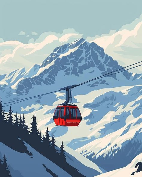 Ski Lift Painting, Winter Posters Aesthetic, Ski Asethic, Snowboarding Stickers, Snowboarding Art, Condor Andino, Anime Winter, Snowboard Art, Ski Aesthetic