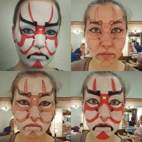 Japanese Face Paint, Warrior Makeup, Japanese Halloween, Kabuki Makeup, Beijing Opera, Cultural Dance, Theatre Makeup, Mask Makeup, Japanese Makeup