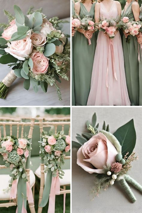 Stunning Sage Green and Pink Wedding Color Ideas for Your Special Day - Francisca's Bridal Sage Green And Ivory Wedding Tables, Winter Wedding Bouquet Pink, Wedding Color Schemes Spring Pink, Green And Blush Wedding Theme, Wedding Color Schemes Sage Green, Forest Green And Pink Wedding, Dusty Rose And Sage Green Wedding Theme, Sage Green And Pink Wedding, Sage Green And Blush Wedding