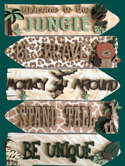 Our NEW wooden safari direction signs for walls at http://www.etsy.com/uk/shop/vintagelacecottage  Handmade wooden sign Our beautiful bespoke handmade wooden direction signs are hand painted and decoupaged to your choice. These wall hangings make a lovely touch to your little ones nursery, bedroom or they can be designed for any room in the house. Please take a look at my other decor items as i can make them all to match your little ones room. These can be finished in any colours, patterns and theme of you choice. To discuss what you would like just pop me a message across x Safari Bedroom Decor, Jungle Bedroom Theme, Jungle Theme Rooms, Safari Wall Decor, Jungle Themed Bedroom, Jungle Wall Decor, Safari Bedroom, Giraffe Nursery Decor, Direction Sign