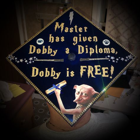 Harry Potter Dobby Graduation Cap Dobby Is Free Graduation Cap, Cap Decoration Graduation Harry Potter, Graduation Cap Ideas Harry Potter, Harry Potter Cap Decoration Graduation, Harry Potter Graduation Cap Designs, Grad Cap Ideas Harry Potter, Harry Potter Graduation Cap Ideas, Harry Potter Grad Caps, Cars Graduation Cap