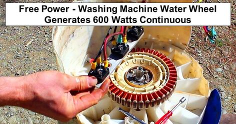 DIY Washing Machine Water Wheel Generator | reThinkSurvival.com Water Wheel Generator, Atmospheric Water Generator, Washing Machine Motor, Homemade Generator, Old Washing Machine, Diy Generator, Water Generator, Free Power, Off Grid Power