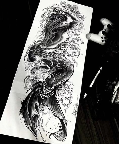 Tattoo King, Mermaid Sleeve Tattoos, Mermaids Art, Og Abel, Siren Tattoo, Mermaid Tattoo Designs, Tattoos Mandala, Sketch Tattoo Design, Mermaid Tattoo