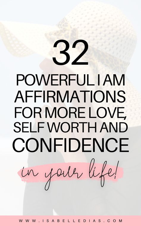 Affirmations for confidence and self love: 32 powerful I AM affirmations for more love, self worth and confidence you can use as your new morning affirmations. #affirmations #inspiration #selflove #lawofattraction #motivation Morning Affirmations For Confidence, Daily Confidence Affirmations, Morning Affirmations Self Worth, Self Confidence Affirmation Quotes, Self Worth Affirmations Mantra, Self Love Affirmation Quotes Powerful, Work Confidence Affirmations, Positive Self Worth Affirmations, Affirmations For Self Development