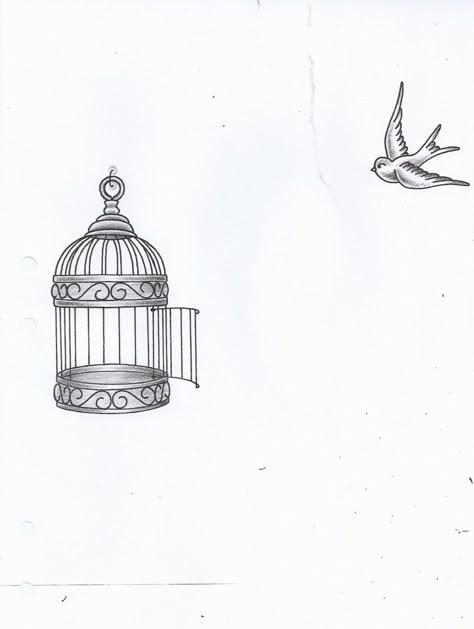 This is pretty much exactly what I want for my tattoo, except with the bird flying AWAY Bird Flying Out Of Cage, Birdcage Drawing, Birdcage Tattoo, Cage Tattoo, Small Bird Tattoos, Cage Tattoos, Black Bird Tattoo, Flying Bird Tattoo, Tattoo Bird