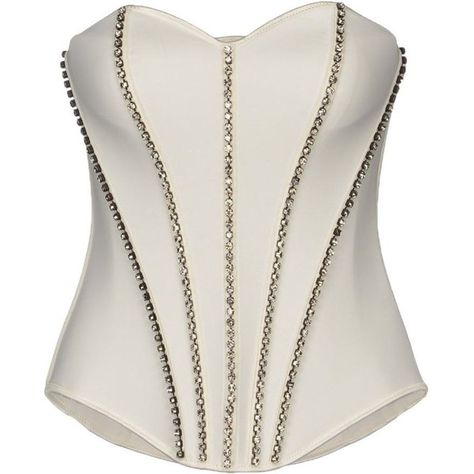 'OH MY CORSET!' Tube top - Polyvore Zipper Corset, White Sleeveless Shirt, White Tube Top, White Corset Top, Zipper Shirt, White Tube, Corset Shirt, Corset Tops, Rhinestone Top