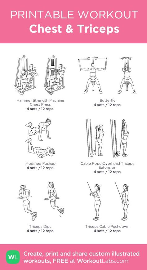 Chest And Tricep Workout Women Gym, Chest And Tricep Workout Women, Chest And Tricep Workout, Chest Workout Women, Workout Labs, Tricep Workout, Printable Workout, Gym Workout Plan For Women, Cable Workout