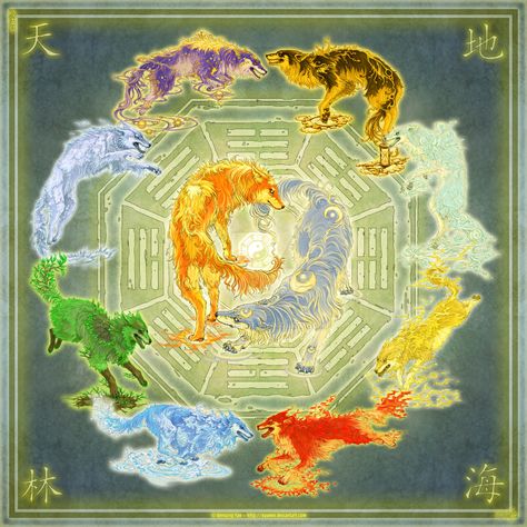 Element Wolves by yuumei on @DeviantArt Yuumei Art, Dragon Wolf, Fantasy Wolf, Wolf Drawing, Anime Wolf, Wolf Pack, Wolf Art, Warrior Cats, Creature Art