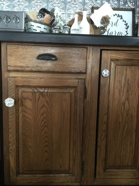 Honey Oak Cabinets Makeover, Darken Honey Oak Cabinets, Oak Cabinets Hardware Update, Cerusing Oak Kitchen Cabinets, Walnut Stained Oak Cabinets, Gel Stain Kitchen Cabinets Oak, Early American Stain On Oak Cabinets, How To Darken Honey Oak Cabinets, Briwax Oak Cabinets