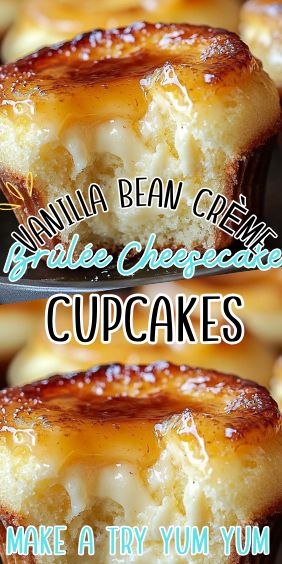 Vanilla Bean Crème Brûlée Cheesecake Cupcakes Vanilla Bean Creme Brulee Cupcakes, Vanilla Bean Cream Brulee Cheesecake Cupcakes, Creme Brulee Cupcake, Vanilla Bean Cream Brûlée Cheesecake Cupcakes, Creme Brulee Muffins, New Cheesecake Recipes, Creamy Vanilla Happiness, Cream Brulee Cupcakes, Creme Brûlée Cupcakes