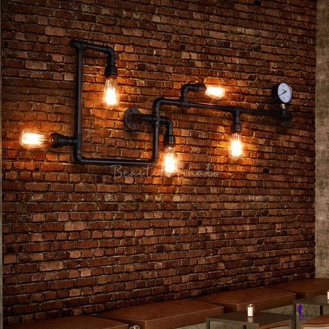 Bar Deco, Loft Wall, Pipe Lighting, Industrial Style Lighting, Pipe Lamp, Electric Bulb, Wall Mounted Lamps, Industrial Wall, Copper Wall