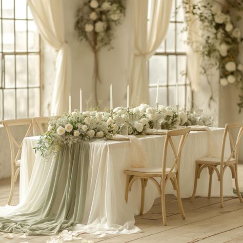 This Elegant Linen Wedding Tablecloth--a stunning custom-made piece designed for the most special moments! 🌿 Handcrafted from premium linen, this rectangle table cover adds a sophisticated touch to your wedding decor, serving as the perfect backdrop for photography, bridal showers, and princess-themed events. Its minimalist white design seamlessly complements both modern and classic styles, making it ideal for wedding receptions, party decorations, and as a beautiful centerpiece in your home. E Linens For Wedding Tables, Winter Wonderland Bridal Shower Decor, Draped Wedding Reception, 8ft Table Wedding Decor, Luncheon Wedding Reception, Wedding Tablecloth Ideas, Wedding Table Linen Ideas, Green And White Wedding Decor, Sweetheart Table Decorations