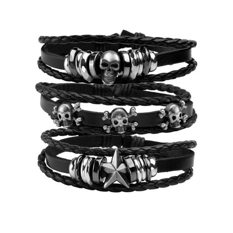 PRICES MAY VARY. Punk Leather Braided Bracelets with skull/skeleton/star accessories. Come with different Gothic styles. Trendy for men and women to wear multi-layer bracelet which can make a different looking for you. Material: Woven from high-quality PU leather, with highly polished and smooth indicated alloy buttons, it is stronger and more durable. Bracelets Size: Total length is 8.5 inches/21 cm which fits most people. Occassion: Suitable for Punk Band, Biker, Rocker, Party, Travelling and Emo Bracelets, Rocker Party, Thick Bracelets, Techwear Accessories, Rock Bracelets, Mens Techwear, Star Accessories, Emo Accessories, Black Weave