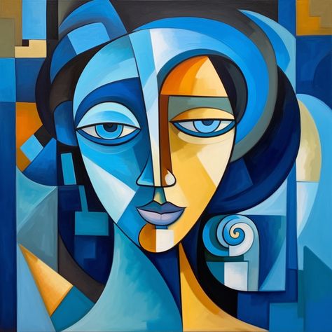 Blue Woman Cubist Painting Cubist Portraits Ideas, Cubist Art Ideas, Cubism Art Picasso, Modern Cubist Art, Cubism Art Modern, Cubism Portrait, Cubist Artists, Cubist Portraits, Cubist Paintings