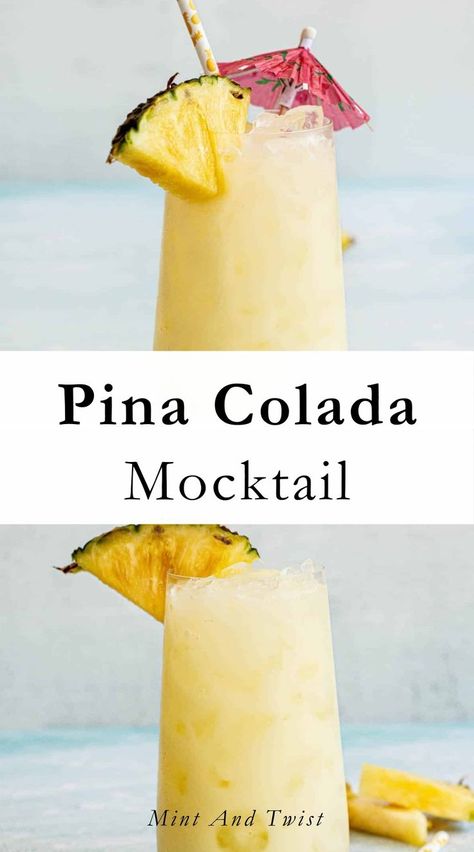 This Pina Colada mocktail combines cream of coconut with pineapple juice and a touch of lemon. Fill with ice and add tropical garnishes. A fusion of tropical pineapple and creamy coconut flavors, this virgin piña colada recipe is the perfect refreshing drink for hot summer days. It’s a non-alcoholic drink that captures the vibrant essence of the classic piña colada and offers a fun and delicious twist. It offers the entire family an opportunity to enjoy it. Pina Colada Recipe Non Alcoholic, Virgin Piña Colada, Colada Drinks, Pina Colada Mocktail, Summer Mocktails, Easy Mocktails, Virgin Pina Colada, Virgin Cocktails, Virgin Drinks