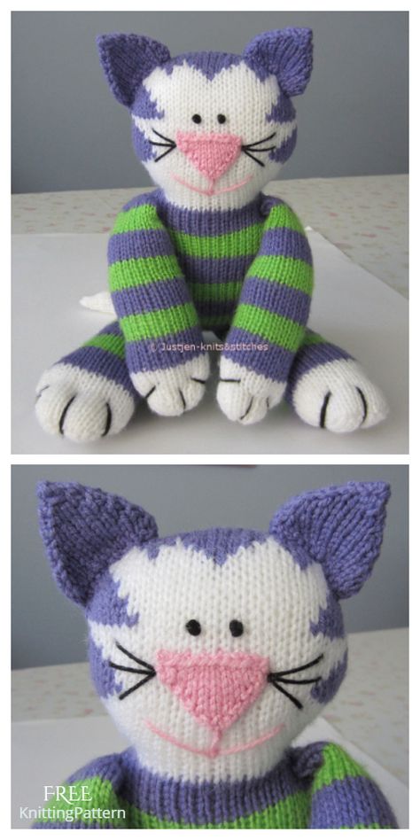 Knit Toy Kitty Free Knitting Pattern - Knitting Pattern Knit Toys Free Pattern Stuffed Animals, Knit Animals, Loom Knitting Tutorial, Knitted Stuffed Animals, Diy Tricot, Knitted Toys Free Patterns, Monkey Pattern, Animal Knitting Patterns, Knitting Patterns Free Hats