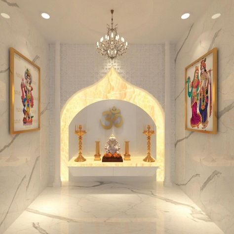 Puja Room Marble Design, White Marble Temple For Home, White Mandir For Home, Artefacts For Home Decor, Marble Pooja Room, Marble Temple Design, Marble Temple For Home, Home Temple Ideas Puja Room, Pooja Room Ideas Indian