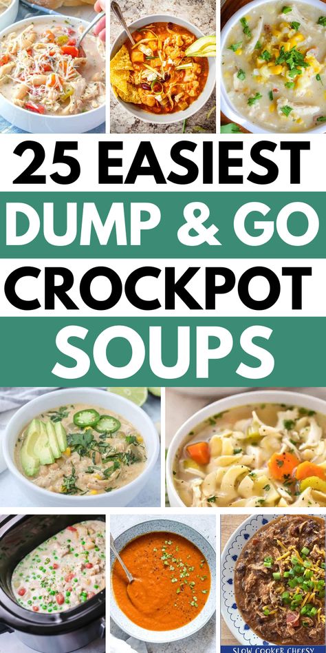 dump soup recipes crockpot meals Simple Crock Pot Soup, Best Easy Crockpot Soups, Kosher Soup Recipes, Easy Dump And Go Crockpot Soups, Dump And Go Soups, Easy Healthy Crockpot Soup Recipes, Crock Pot Soup Beans, Fast Soups For Dinner, Easy Healthy Soup Recipes Crock Pots