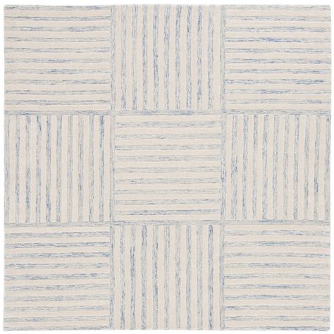 Birch Lane™ Asgari Handmade Hand Tufted Wool Blue/Ivory Rug & Reviews | Wayfair Light Blue Nursery Rug, Serena And Lily Living Room, Coastal Casual Living Room, Nursery Rugs Boy, Ivory Color Palette, Southern Traditional, Striped Room, Square Area Rugs, Blue Nursery