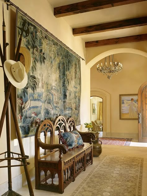 Eye For Design: Decorating With Verdure Tapestries Style Toscan, Armoire Design, Design Hall, English Interior, Santa Fe Style, Large Tapestries, French Chairs, Hall Design, Tuscan Style