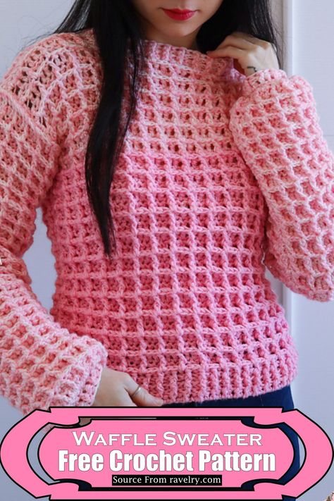 Kimono Cardigan Pattern, Crochet Sweater Free, Ravelry Crochet, Christmas Crochet Patterns Free, Pattern Outfits, Crochet Sweater Pattern Free, Waffle Sweater, Waffle Stitch, Crochet Tops Free Patterns