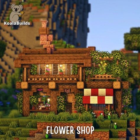 Aesthetic Flower Shop, Cute Flower Shop, Build A Flower, Minecraft Shops, Mc Builds, Minecraft Village, Starter House, Minecraft Aesthetic, Minecraft Structures