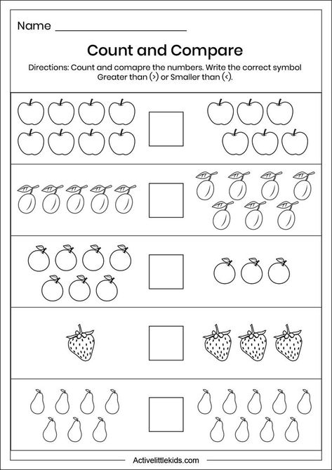 Comparing Numbers Kindergarten, Comparing Numbers Worksheet, Math Worksheets For Kids, Kindergarten Math Worksheets Addition, Number Worksheets Kindergarten, Preschool Number Worksheets, Phonics Worksheets Free, Letter Worksheets For Preschool, Numbers Worksheets