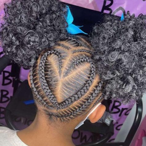 Toddler Valentines Day Hairstyles Black, Valentine Braided Hairstyles, Heart Braid Styles For Kids, Kid Heart Braid Styles, Natural Hair Styles Cornrows For Kids, Valentine’s Day Hairstyles Black Women Braids, Cute Braided Hairstyles For Kids Valentines Day, Valentines Braids Girl Hairstyles Black, Heart Braided Hairstyles For Kids