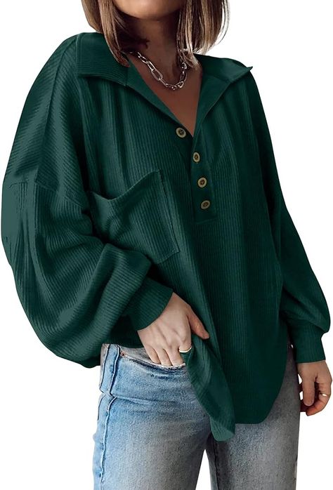 BTFBM Women's Casual V Neck Ribbed Knitted Shirts Pullover Tunic Tops Loose Balloon Sleeve Solid Color Blouses Top Knitted Shirts, Womens Oversized Sweatshirts, Fall Pullover, Shirt Tunic Top, Fall Clothes, Clothes Outfits, Comfy Tops, Free People Sweater, Knitted Pullover Sweaters