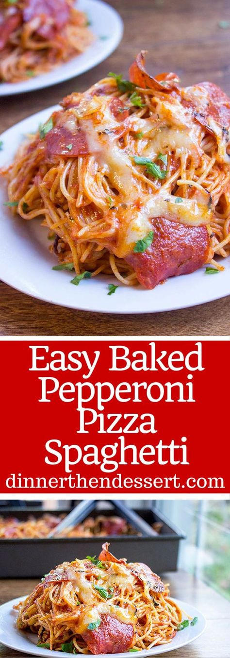 Baked Pepperoni, Marinara Pasta, Pizza Spaghetti, Pepperoni Recipes, Baked Spaghetti Recipe, Baked Pasta Recipes, Baked Spaghetti, Pizza Bake, Pizza Night