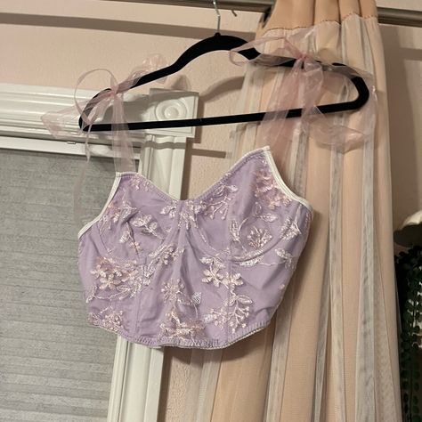 Woman’s Floral Light Purple Corset Top With Ribbon Straps. Brand New Top With Ribbon Straps, Y2k Butterfly Top, Purple Corset Top, Purple Corset, Floral Corset, Butterfly Top, Purple Outfits, Purple Top, Doll Making