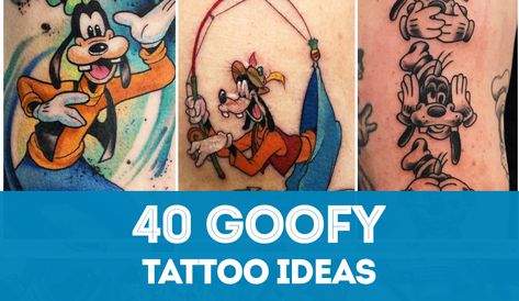 Huge list of ideas for Goofy tattoo designs. Get inspired! This Disney icon has become a popular tattoo theme for Disney fans. Goofy Tattoos For Men, Goofy Movie Tattoo Ideas, Goofy Tattoos Disney, Goofy Tattoo Disney, Disney Goofy Tattoos, Goofy Tattoos Ideas, Goofy Movie Tattoo, Goofy Tattoos, Powerline Goofy Movie