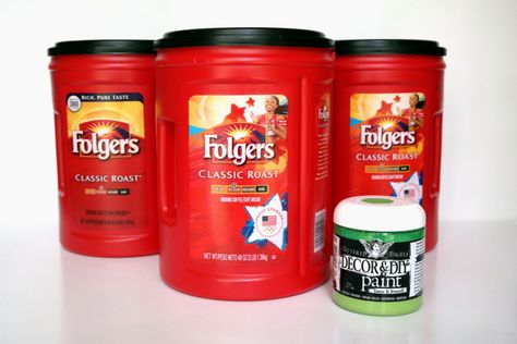 Coffee Can Diy Projects, Folgers Coffee Container, Plastic Coffee Containers, Angels Decor, Coffee Can Crafts, Repurposed Projects, Folgers Coffee, Coffee Filter Holder, Upcycle Plastic