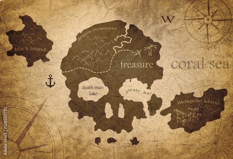 Stock Image: skull island map Treasure Map Drawing, Treasure Island Map, Island Tattoo, Pirate Treasure Maps, My Little Witch Academia, Magic Crafts, Skull Island, Island Map, Pirate Skull