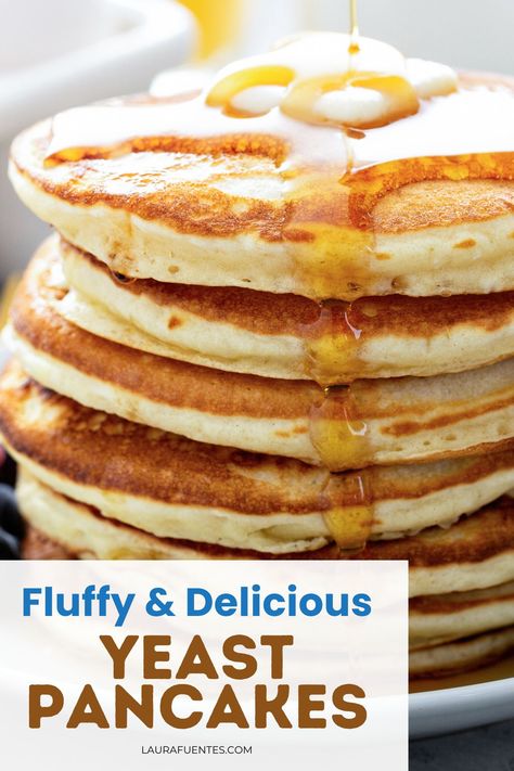 fluffy yeast pancakes Yeasted Pancake, Yeast Pancakes, Fluffiest Pancakes, Basic Pancakes, Fluffy Pancakes, Pancakes And Waffles, Breakfast Recipe, Instant Yeast, Pancake Recipe