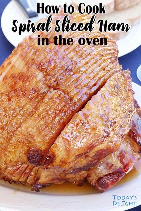 This is fully cooked ham with warming instructions in the oven. Use glaze that came with spiral sliced ham or make your own favorite glaze. For instructions and more recipe, visit todaysdelight.com Ham In Oven, Best Spiral Ham Recipe, Ham Cooking Time, Recipes With Cooked Ham, Cooking Spiral Ham, Precooked Ham, Honey Baked Ham Recipe, Ham In The Oven, Ham Recipes Baked