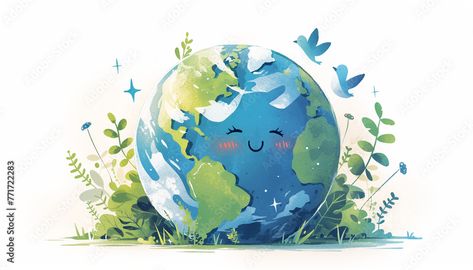 Happy earth cartoon illustration environment. Illustration of Earth Day or Environment Day focuses on protecting our planet. Planet Earth Illustration, Earth Cartoon, Illustration Environment, Environment Illustration, Planets Images, Earth Illustration, Environment Day, Happy Earth, Reference Images