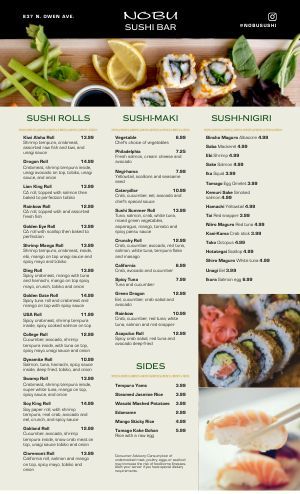 sushi menu Design Templates - MustHaveMenus (112 found) Japanese Menu Layout, Japan Menu Design, Asian Menu Design, Sushi Menu Design, Japanese Menu Design, Japanese Restaurant Menu, Noodles Menu, Japanese Izakaya, Menu Sushi