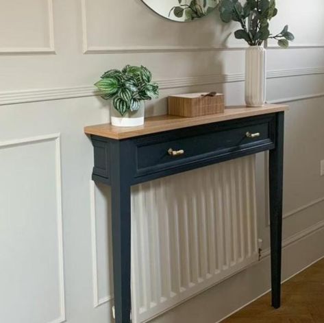 1000mm tall Elegant radiator cover, table shelf, console table. Hide Radiator Ideas Hallways, Simple Radiator Cover, Decor Around Radiator, Over Radiator Table, Radiator Cover With Tv Above, Radiator Cover Bedroom, Hallway Console Table Over Radiator, Radiator Cover With Drawers, Radiator Shelf Hallway