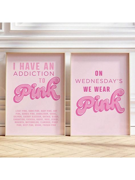 Pink Set Of 2 Trendy Posters | Funky Dorm Decor | Retro Wall Art | Aesthetic Girly Pink Print | Preppy Y2k Room Decor| Canvas Wall Decor For Living Room, Bed Room Multicolor Modern   Canvas Letter Hanging Painting   Home Decor, size features are:Bust: ,Length: ,Sleeve Length: Preppy Artwork, Room Decor Canvas, Trendy Posters, Y2k Room Decor, Y2k Room, Printable Wall Collage, Girly Room Decor, Preppy Bedroom, Girly Apartment Decor