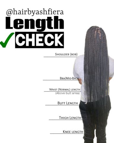 Hair Lengths Chart Braids, Different Braid Lengths Chart, Length Of Braids Chart, Braid Hair Length Chart, Braid Lengths Chart, Braid Length Chart Inches, Hair Lengths Braids, Braiding Length Chart, Braiding Hair Length Chart